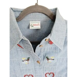 ALPHORN‎ 38 Women's Trachtenmode SS Button Front Shirt German Blue NWOT